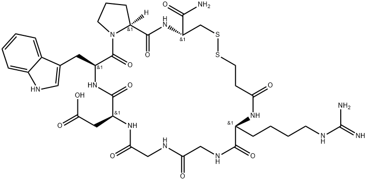 L-Cysteinamide, N6-(aminoiminomethyl)-N2-(3-mercapto-1-oxopropyl)-L-lysylglycylglycyl-L-α-aspartyl-L-tryptophyl-L-prolyl-, cyclic (1→7)-disulfide (9CI) Struktur