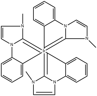 mer -Tris(1-phenyl-3-methylimidazolin-2-ylidene-C,C(2)'iridium(III) Struktur