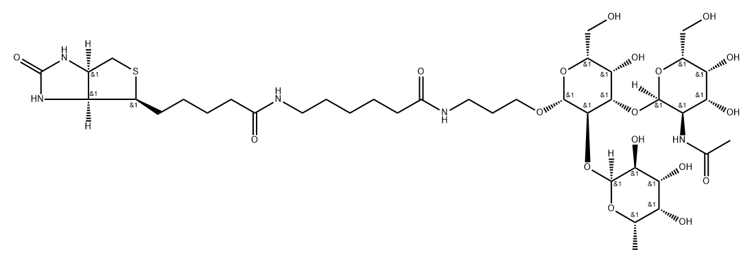 (3aS,4S,6aR)-N-[6-[[3-[[O-2-(Acetylamino)-2-deoxy-alpha-D-galactopyranosyl-(1-3)-O-[6-deoxy-alpha-L-galactopyranosyl-(1-2)]-beta-D-galactopyranosyl]oxy]propyl]amino]-6-oxohexyl]hexahydro-2-oxo-1H-thieno[3,4-d]imidazole-4-pentanamide Struktur