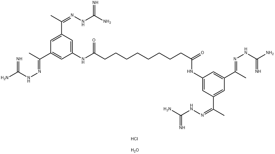 Decanediamide, N1,N10-bis[3,5-bis[1-[2-(aminoiminomethyl)hydrazinylidene]ethyl]phenyl]-, hydrochloride, hydrate (1:2:4) Struktur