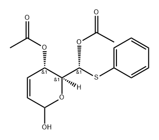 D-erythro-Hex-2-enodialdo-1,5-pyranose, 2,3-dideoxy-, S-phenyl monothiohemiacetal, 4,6-diacetate Struktur