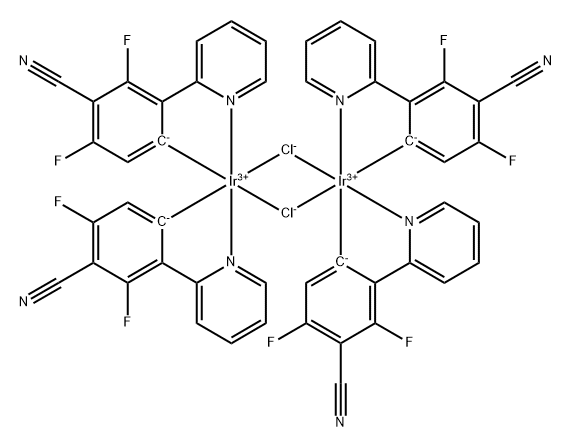 Di-μ-chlorotetrakis[4-cyano-3,5-difluoro-2-(2-pyridinyl-KN)phenyl-KC]di-iridium Struktur