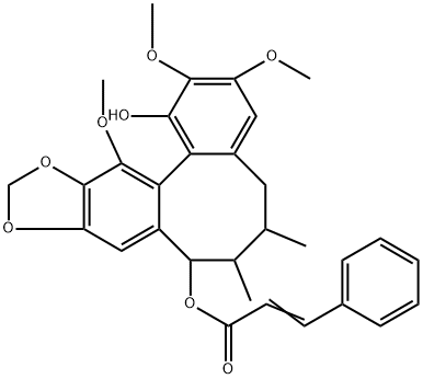 2-Propenoic acid, 3-phenyl-, (5R,6R,7R,13aS)-5,6,7,8-tetrahydro-1-hydroxy-2,3,13-trimethoxy-6,7-dimethylbenzo[3,4]cycloocta[1,2-f][1,3]benzodioxol-8-yl ester, (2E)- (9CI) Struktur