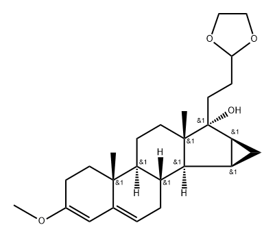 (4aR,4bS,6aS,7S,7aS,8aS,8bR,8cR)-7-[2-(1,3-dioxolan-2-yl)ethyl]-2-methoxy-4a,6a-dimethyl-3,4,4a,4b,5,6,6a,7,7a,8,8a,8b,8c,9-tetradecahydrocyclopropa[4,5]cyclopenta[1,2-a]phenanthren-7-ol Struktur