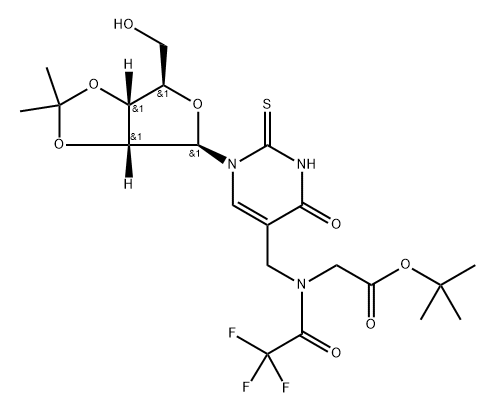 5-(N-t-Butyloxycarbonylmethyl)-N-(trifluoroacetyl) aminomethyl)-2-thiouridine Struktur