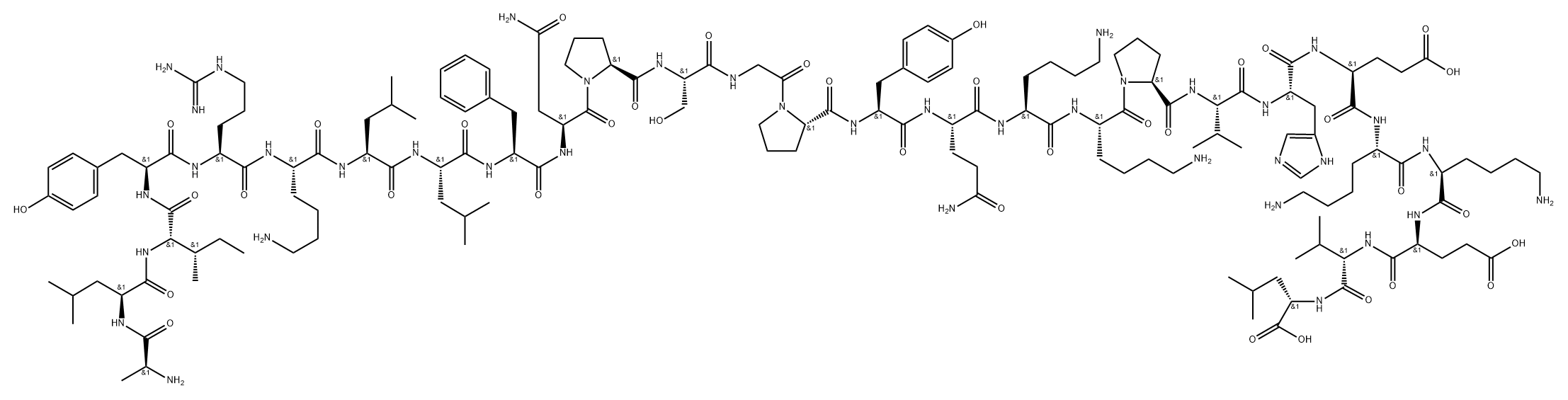 L-Leucine, L-alanyl-L-leucyl-L-isoleucyl-L-tyrosyl-L-arginyl-L-lysyl-L-leucyl-L-leucyl-L-phenylalanyl-L-asparaginyl-L-prolyl-L-serylglycyl-L-prolyl-L-tyrosyl-L-glutaminyl-L-lysyl-L-lysyl-L-prolyl-L-valyl-L-histidyl-L-α-glutamyl-L-lysyl-L-lysyl-L-α-glutamyl-L-valyl- Struktur