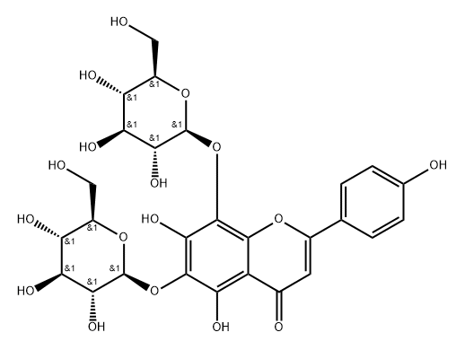 4H-1-Benzopyran-4-one, 6,8-bis(β-D-glucopyranosyloxy)-5,7-dihydroxy-2-(4-hydroxyphenyl)- Struktur