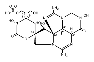 Spiro[6H-1,3-oxazine-6,8'(9'H)-[3H,7H]pyrimido[1,6,5-gh]pyrrolo[1,2-c]purine]-2,3'(3H)-dione, 5',11'-diamino-1',2',3'a,4,5,12'a-hexahydro-2',3,9',9'-tetrahydroxy-4-[(1S)-1-(hydroxymethyl)-2-(sulfooxy)ethyl]-, (3'aS,4R,6R,9'aS,12'aS)- Struktur