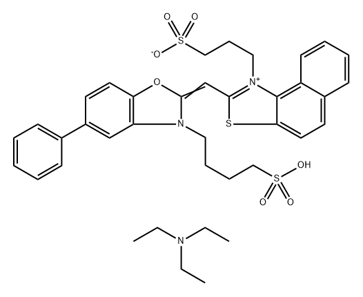 3-[2-[[5-Phenyl-3-(4-sulfonatobutyl)-2(3H)-benzoxazolylidene]methyl]-1-naphtho[1,2-d]thiazolio]propanesulfonate triethylamine salt Struktur