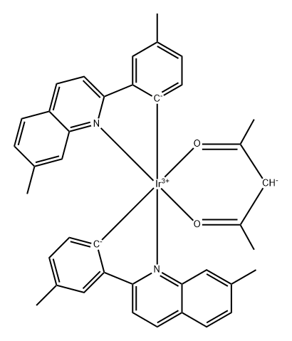 Bis[2-(2-methylphenyl)-7-methyl-quinoline](acetylacetonate)iridium(III) Struktur