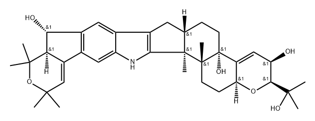 4bH-1-Benzopyrano[5',6':6,7]indeno[1,2-b]pyrano[4',3':3,4]cyclopent[1,2-f]indole-3,4b,9-triol, 2,3,5,6,6a,7,9,9a,10,12,15,15b,15c,16,17,17a-hexadecahydro-2-(1-hydroxy-1-methylethyl)-10,10,12,12,15b,15c-hexamethyl-, (2S,3R,4bS,6aS,9S,9aR,15bS,15cR,17aS)- (9CI) Struktur