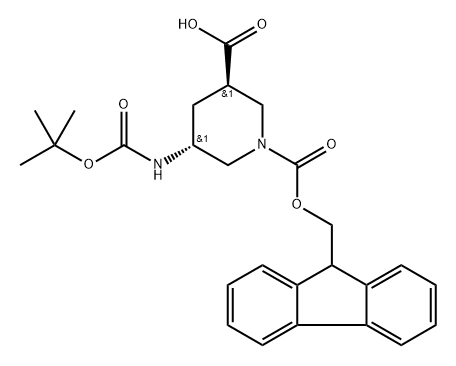 rel-1-(9H-Fluoren-9-ylmethyl) (3R,5R)-5-[[(1,1-dimethylethoxy)carbonyl]amino]-1,3-piperidinedicarboxylate Struktur