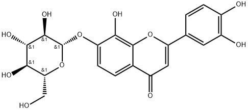 2-(3,4-dihydroxyphenyl)-7-(β-D-glucopyranosyloxy)-8-hydroxy-4H-1-benzopyran-4-one Struktur