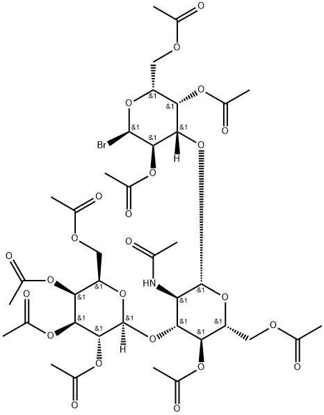 3-O-(2-acetamido-4,6-di-O-acetyl-2-deoxy-3-O-(2,3,4,6-tetra-O-acetyl-beta-galactopyranosyl)-beta-glucopyranosyl)-2,4,6-tri-O-acetyl-alpha-galactopyranosyl bromide Struktur