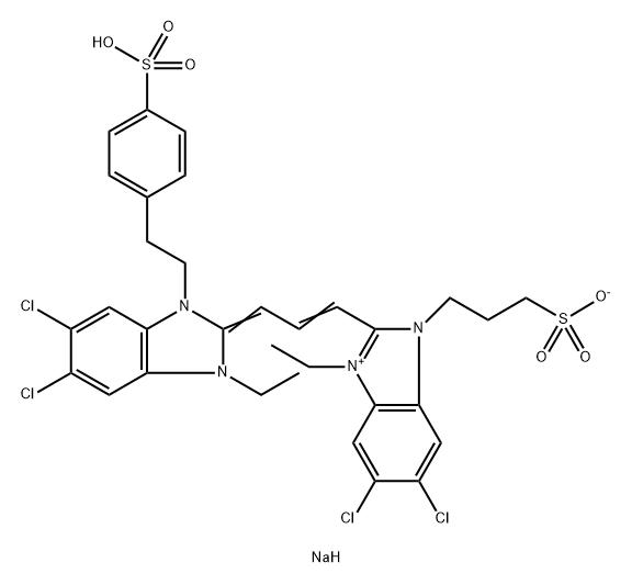 Sodium 3-[5,6-dichloro-2-[3-[5,6-dichloro-1-ethyl-3-(4-sulfonatophenethyl)benzimidazolin-2-ylidene]-1- propenyl]-1-ethyl-3-benzimidazolio] propanesulfonate Struktur