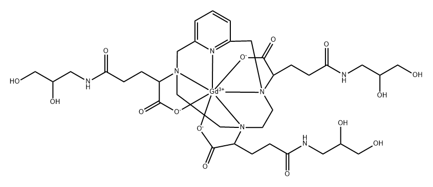 Gadolinium, [α3,α6,α9-tris[3-[(2,3-dihydroxypropyl)amino]-3-oxopropyl]-3,6,9,15-tetraazabicyclo[9.3.1]pentadeca-1(15),11,13-triene-3,6,9-triacetato(3-)-κN3,κN6,κN9,κN15,κO3,κO6,κO9]- Struktur