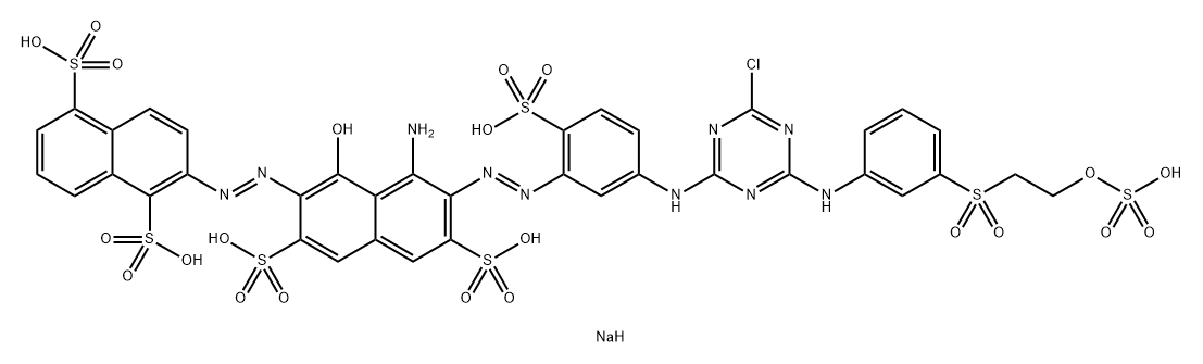 1,5-Naphthalenedisulfonic acid, 2-8-amino-7-5-4-chloro-6-3-2-(sulfooxy)ethylsulfonylphenylamino-1,3,5-triazin-2-ylamino-2-sulfophenylazo-1-hydroxy-3,6-disulfo-2-naphthalenylazo-, hexasodium salt Struktur