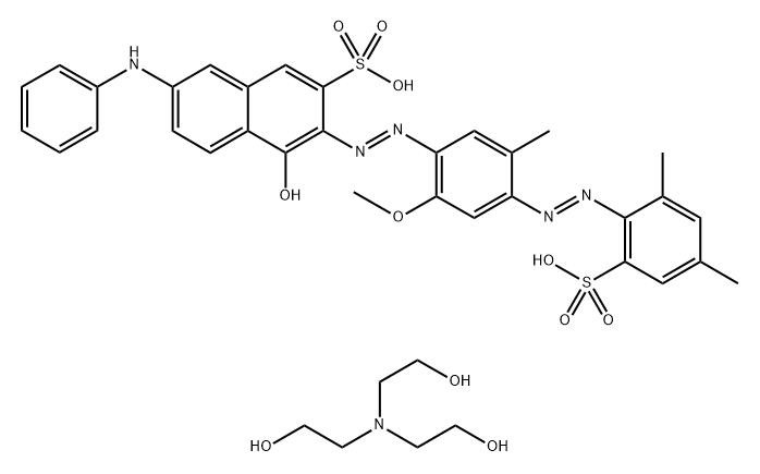 7-anilino-4-hydroxy-3-[[6-methoxy-4-[(6-sulpho-2,4-xylyl)azo]-m-tolyl]azo]naphthalene-2-sulphonic acid, sodium salt, compound with 2,2',2''-nitrilotriethanol Struktur