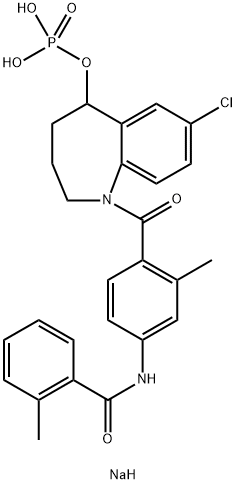 Benzamide, N-[4-[[7-chloro-2,3,4,5-tetrahydro-5-(phosphonooxy)-1H-1-benzazepin-1-yl]carbonyl]-3-methylphenyl]-2-methyl-, sodium salt (1:2) Struktur