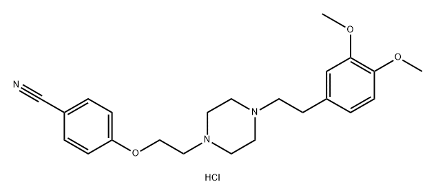 Benzonitrile, 4-[2-[4-[2-(3,4-dimethoxyphenyl)ethyl]-1-piperazinyl]ethoxy]-, dihydrochloride Struktur