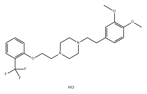 Piperazine, 1-[2-(3,4-dimethoxyphenyl)ethyl]-4-[2-[2-(trifluoromethyl)phenoxy]ethyl]-, dihydrochloride Struktur