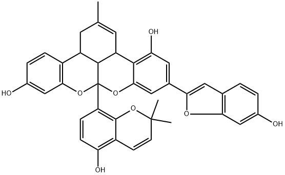 [3aR,(+)]-1,8a,13bβ,13cα-Tetrahydro-6-(6-hydroxybenzofuran-2-yl)-8aα-(5-hydroxy-2,2-dimethyl-2H-1-benzopyran-8-yl)-2-methyl-3aαH-benzo[3,4][2]benzopyrano[1,8-bc][1]benzopyran-4,11-diol Struktur