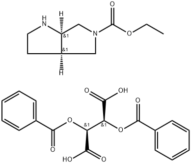 Butanedioic acid, 2,3-bis(benzoyloxy)-, (2S,3S)-, coMpd. with ethyl (3aR,6aR)-hexahydropyrrolo[3,4-b]pyrrole-5(1H)-carboxylate (1:) Struktur