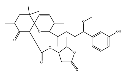 (2R,6S,7S,9R)-2α-[(1S,4S)-4-(3-Hydroxyphenyl)-4-methoxy-1-methylbutyl]-3β,9,11,11-tetramethyl-8-oxo-1-oxaspiro[5.5]undec-4-ene-7-carboxylic acid (2R,3R)-tetrahydro-2-methyl-5-oxofuran-3-yl ester Struktur