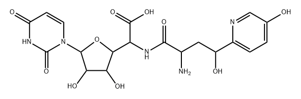 5-[[2-Amino-4-hydroxy-4-(5-hydroxypyridin-2-yl)-1-oxobutyl]amino]-1-(3,4-dihydro-2,4-dioxopyrimidin-1(2H)-yl)-1,5-dideoxy-β-D-allofuranuronic acid Struktur