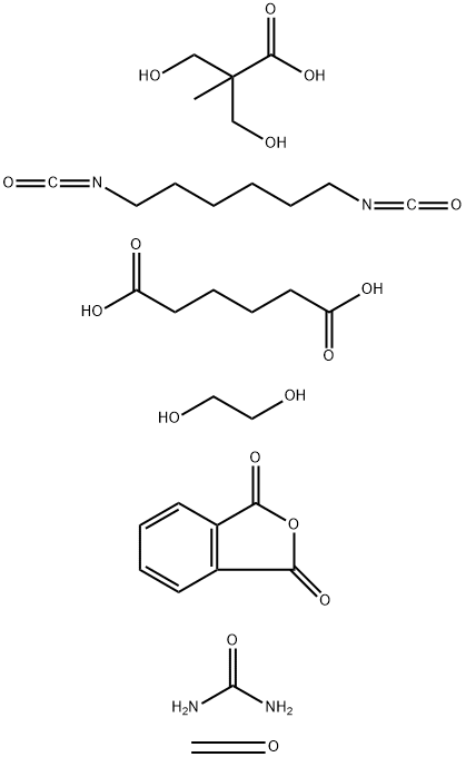 Hexanedioic acid, polymer with 1,6-diisocyanatohexane, 1,2-ethanediol, formaldehyde, 3-hydroxy-2-(hydroxymethyl)-2-methylpropanoic acid, 1,3-isobenzofurandione and urea Struktur