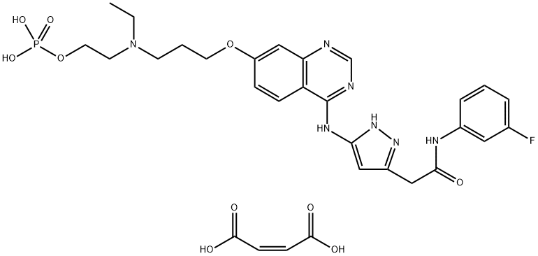 5-[[7-[3-[Ethyl[2-(phosphonooxy)ethyl]amino]propoxy]-4-quinazolinyl]amino]-N-(3-fluorophenyl)-1H-pyrazole-3-acetamide (2Z)-2-butenedioate (1:1) Struktur