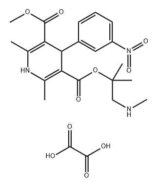 3-methyl 5-[2-methyl-1-(methylamino)propan-2-yl] -2,6-dimethyl-4-(3-nitrophenyl)-1,4-dihydropyridine-3,5-dicarboxylate oxalic salt Struktur