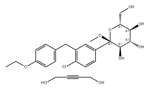 Solvate of (2S,3R,4S,5S,6R)-2-(4-chloro-3-(4-ethoxybenzyl)phenyl)-6-(hydroxymethyl)-2-methoxytetrahydro-2H-pyran-3,4,5-triol with 2-butyne-1, 4-diol (1:1) Struktur