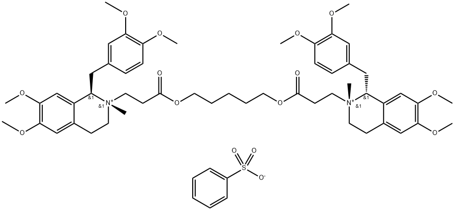 (1R,1'R)-2,2'-[1,5-pentanediylbis[oxy(3-oxo-3,1-propanediyl)]]-bis[1-[(3,4-dimethoxyphenyl)methyl]-1,2,3,4-tetrahydro-6,7-dimethoxy-2-methyl]-isoquinolinium dibenzenesulfonate Struktur