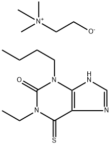 Ethanaminium, 2-hydroxy-N,N,N-trimethyl-, inner salt, compd. with 3-butyl-1-ethyl-1,3,6,9-tetrahydro-6-thioxo-2H-purin-2-one (1:1) Struktur