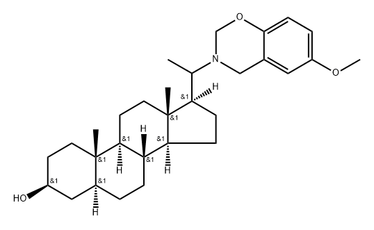 5α-Pregnan-3β-ol, 20-(6-methoxy-2H-1,3-benzoxazin-3(4H)-yl)- (7CI) Struktur