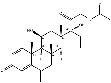 Pregna-1,4-diene-3,20-dione, 21-(acetyloxy)-11,17-dihydroxy-6-methylene-, (11β)- Struktur