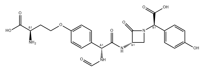 (αR,3S)-3-[[(R)-[4-[(R)-3-Amino-3-carboxypropoxy]phenyl](formylamino)acetyl]amino]-α-(4-hydroxyphenyl)-2-oxo-1-azetidineacetic acid Struktur