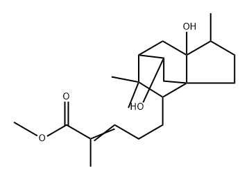 2-Pentenoic acid, 2-methyl-5-(octahydro-7a,8-dihydroxy-1,5,5-trimethyl-3a,6-ethano-3aH-inden-4-yl)-, methyl ester, [1S-[1α,3aβ,4β(E),6β,7aα,8R*]]- (9CI) Struktur