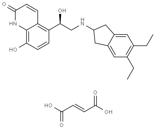 (R)-5-(2-((5,6-Diethyl-2,3-dihydro-1H-inden-2-yl)amino)-1-hydroxyethyl)-8-hydroxyquinolin-2(1H)-one fumarate Struktur