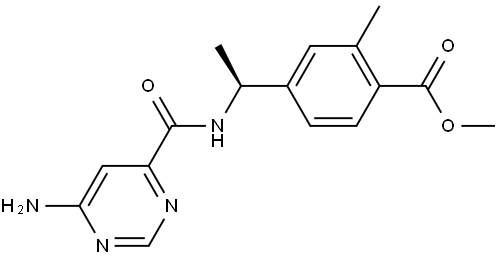 methyl (S)-4-(1-(6-aminopyrimidine-4-carboxamido)ethyl)-2-methylbenzoate Struktur