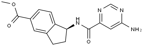 methyl (S)-1-(6-aminopyrimidine-4-carboxamido)-2,3-dihydro-1H-indene-5-carboxylate Struktur