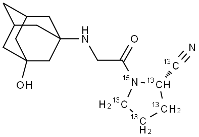 2-Pyrrolidine-2,3,4,5-13C4-1-15N-carbonitrile-13C, 1-[2-[(3-hydroxytricyclo[3.3.1.13,7]dec-1-yl)amino]acetyl]-, (2S)- Struktur