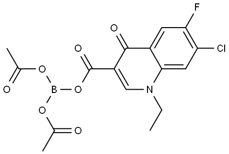 3-Quinolinecarboxylic acid, 7-chloro-1-ethyl-6-fluoro-1,4-dihydro-4-oxo-, anhydride with boric acid (H3BO3) (1:1), dianhydride with acetic acid Struktur