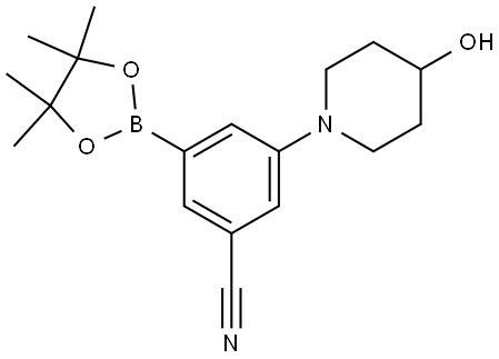 3-(4-hydroxypiperidin-1-yl)-5-(4,4,5,5-tetramethyl-1,3,2-dioxaborolan-2-yl)benzonitrile Struktur