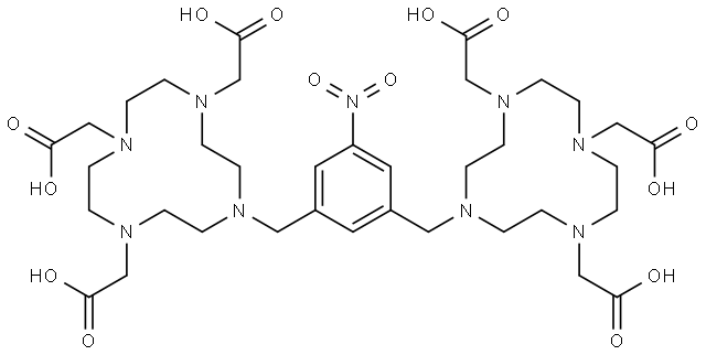 1,4,7,10-Tetraazacyclododecane-1,4,7-triacetic acid, 10,10'-[(5-nitro-1,3-phenylene)bis(methylene)]bis- Struktur