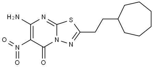 7-amino-2-(2-cycloheptylethyl)-6-nitro-5H-[1,3,4]thiadiazolo[3,2-a]pyrimidin-5-one Struktur