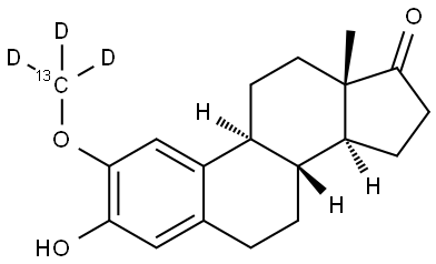 2-Hydroxyestrone  2-methyl-13C,d3-ether,  2-Methoxy-13C,d3-estrone,  3-Hydroxy-2-methoxy-13C,d3-1,3,5(10)-estratrien-17-one,  2,3-Dihydroxy-1,3,5(10)-estratrien-17-one-2-methyl-13C,d3-ether Struktur