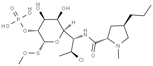 L-threo-α-D-galacto-Octopyranose, 7-chloro-6,7,8-trideoxy-1-S-methoxy-6-[[[(2S,4R)-1-methyl-4-propyl-2-pyrrolidinyl]carbonyl]amino]-1-thio-, 2-(dihydrogen phosphate) Struktur