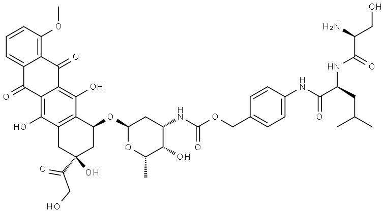 5,12-Naphthacenedione, 7,8,9,10-tetrahydro-6,8,11-trihydroxy-8-(2-hydroxyacetyl)-1-methoxy-10-[[2,3,6-trideoxy-3-[[[[4-[(L-seryl-L-leucyl)amino]phenyl]methoxy]carbonyl]amino]-α-L-lyxo-hexopyranosyl]oxy]-, (8S,10S)-